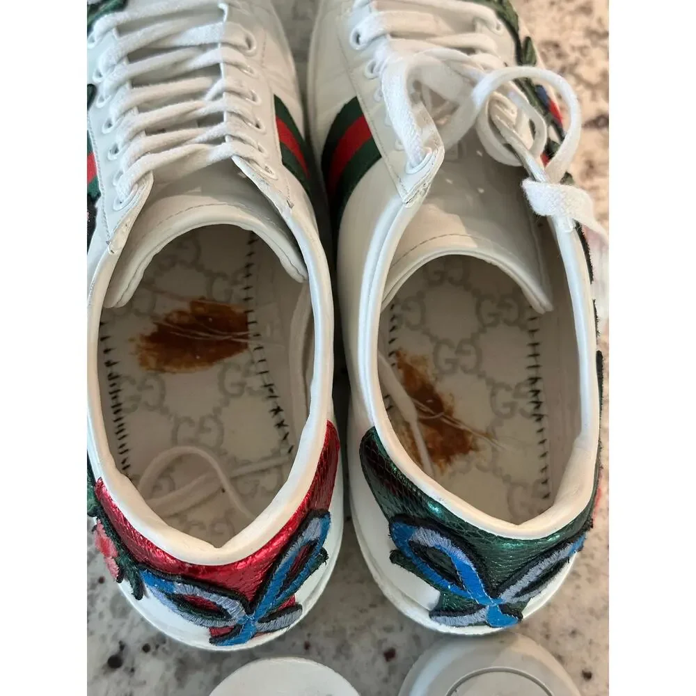 Iconic Gucci Ace embroidered low-top floral sneakers signature stripe size 36.5